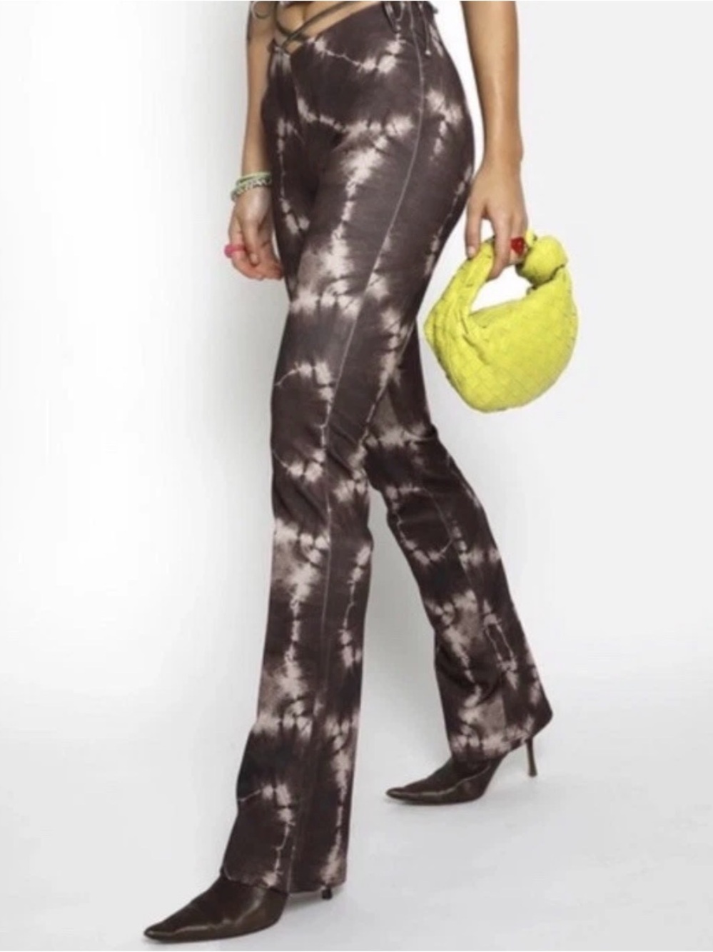 I.AM.GIA Evie Brown Tie Dye Print Pants Brown & Cream Tie-Dye Boot Cut Pants